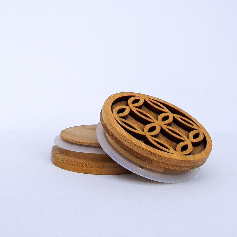 Flower Cut Bamboo Lids - Small - Natural Varnished